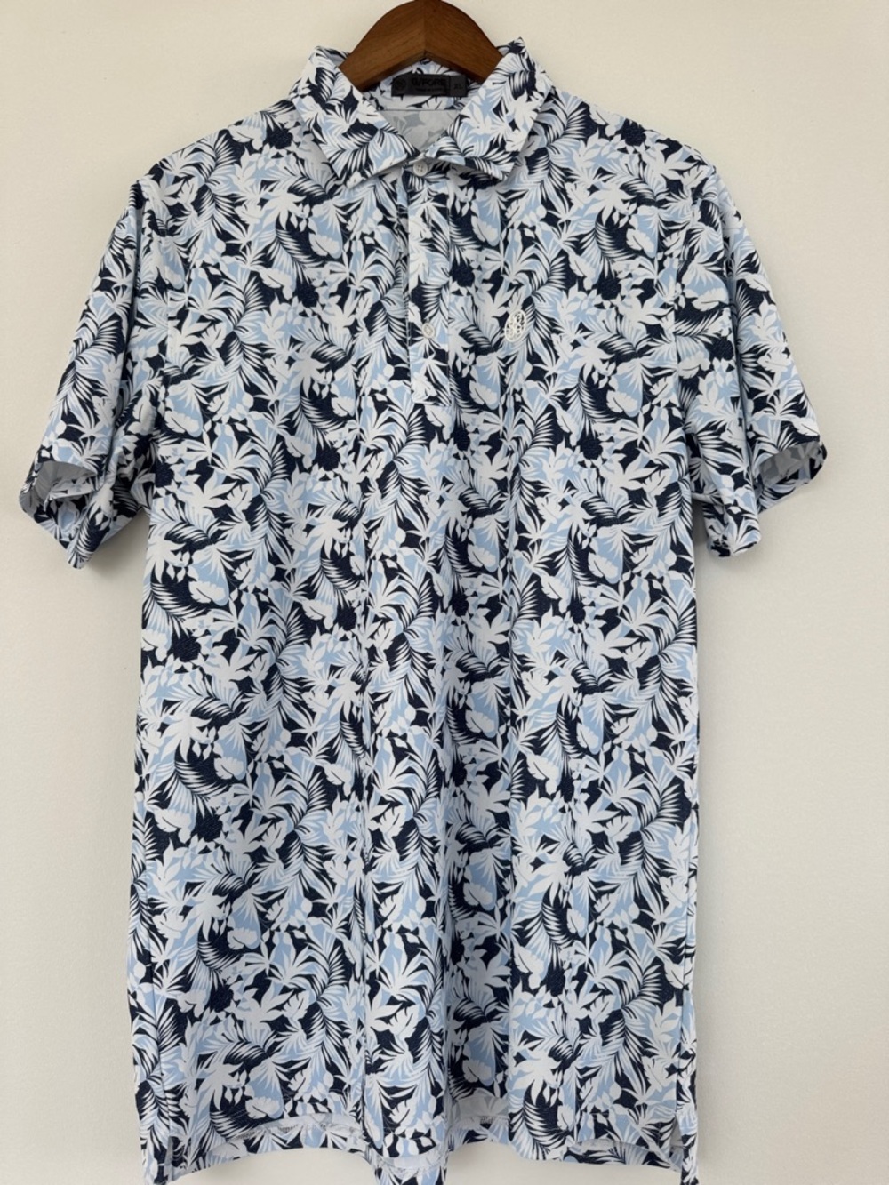 G/FORE Men's Leaf-Print Polo in Light Blue & Navy